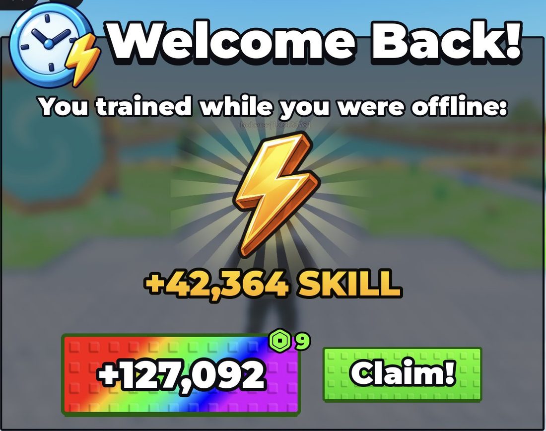 The offline training reward popup, with the free claim and the rainbow Robux option