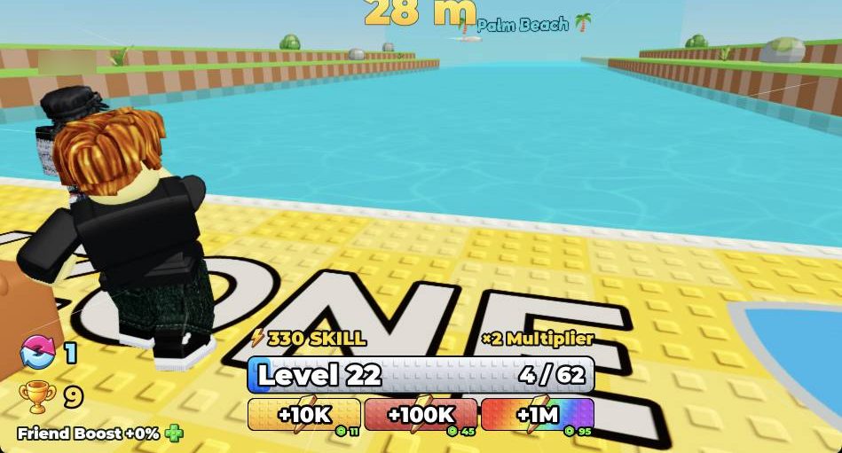 Standing in the Throw Zone and clicking THROW to skip the stone toward Palm Beach