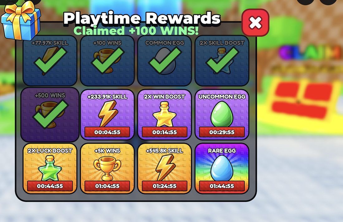 Playtime Rewards opened from Gifts on the HUD