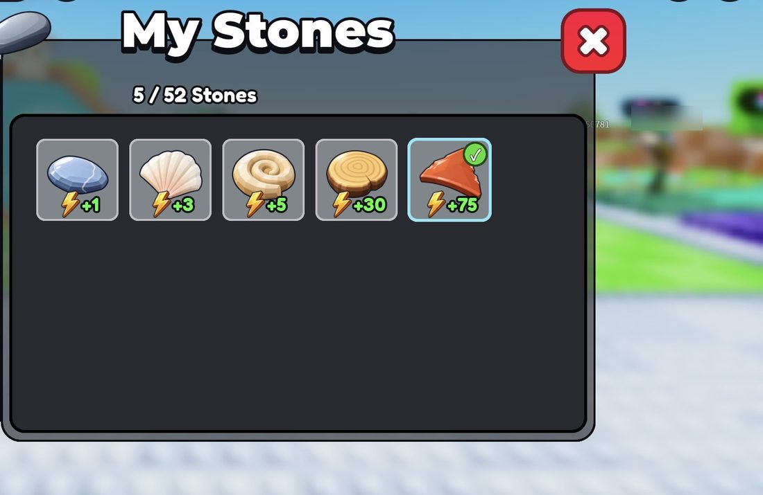 The +5 Skill spiral shell in the My Stones menu