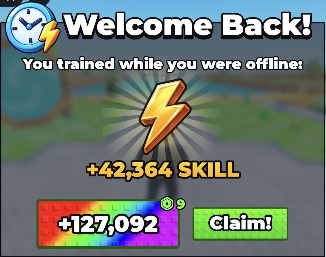 The Welcome Back popup showing +42,364 SKILL from offline training