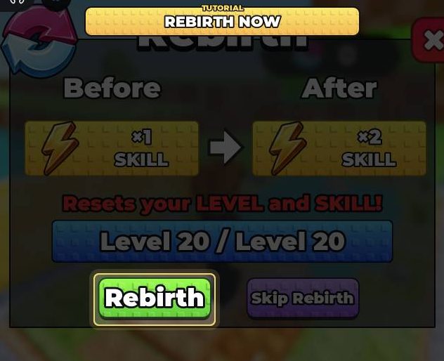 At Level 20 the bar shows MAX LEVEL, so it's time to rebirth