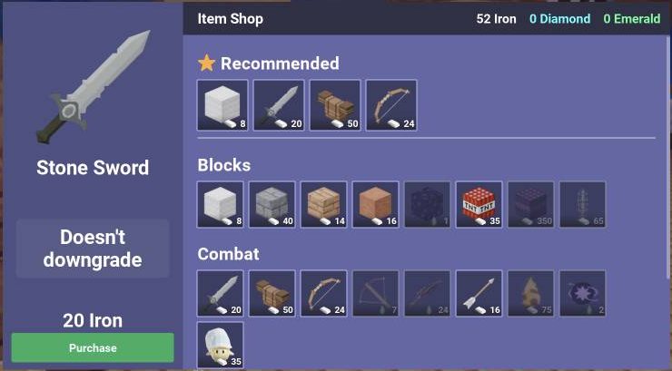 The Item Shop with 52 Iron, ready for a first sword buy