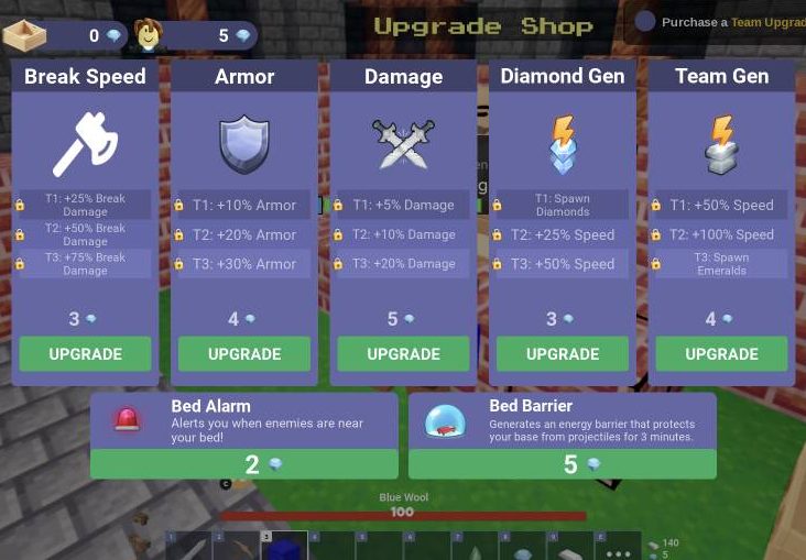 The Upgrade Shop with the Bed Alarm and Bed Barrier row