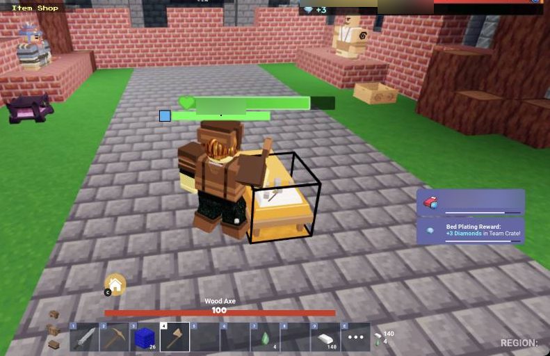 Keep clicking the outlined bed with your axe until it breaks