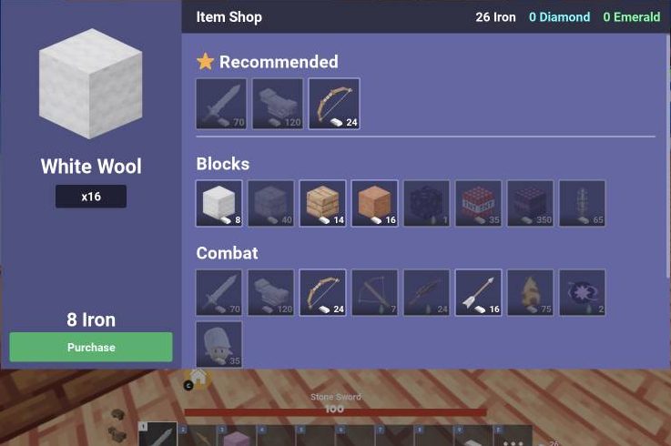 Each White Wool purchase gives you 16 blocks for 8 iron
