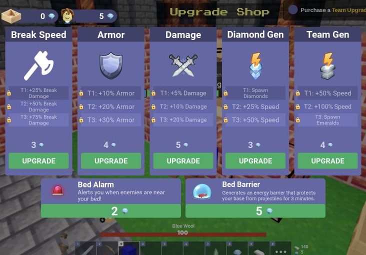 The Upgrade Shop, with Bed Alarm and Bed Barrier on the bottom row