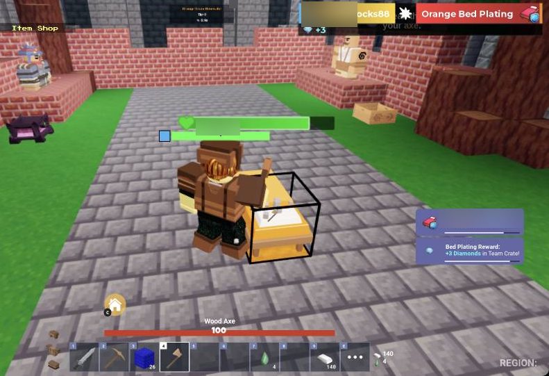 Keep clicking on the outlined bed while holding your axe