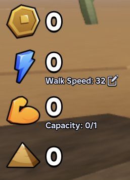 Your Coins, Energy, Strength and Pyramids are shown on the left
