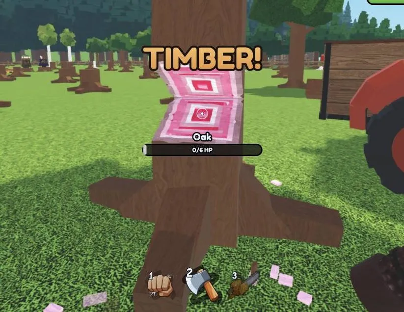 TIMBER! means the tree is down, so go after the logs