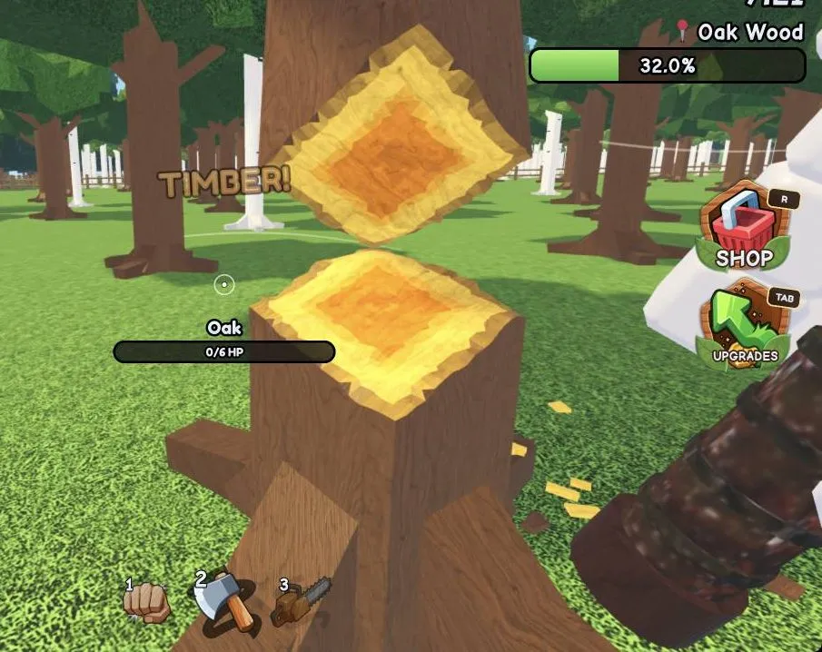 TIMBER! means the tree is down, so go and collect the logs
