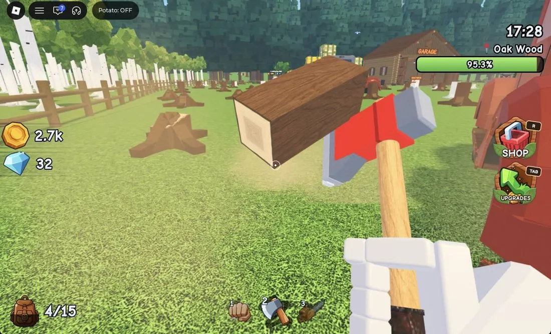 Wood blocks near the stumps. Keep an eye out for blue gem crystals here too