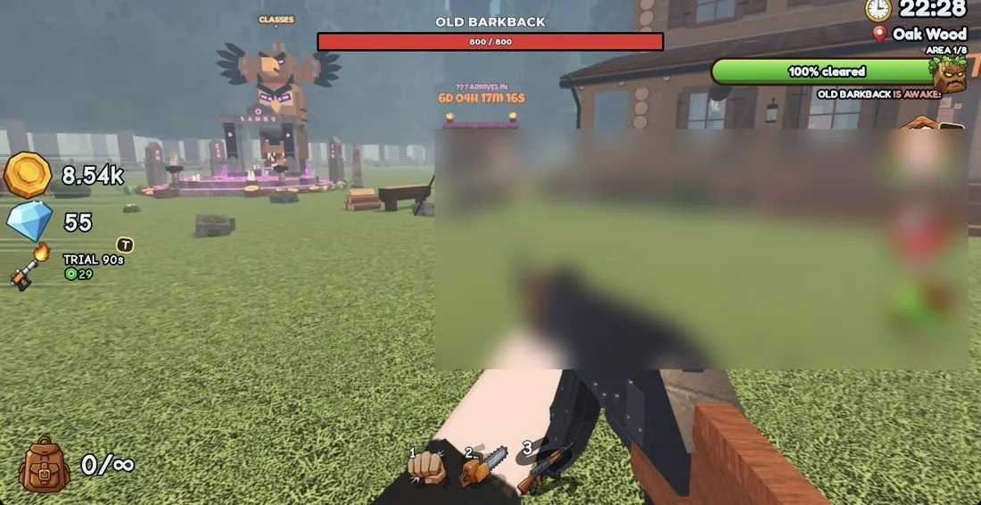 Press 3 for the rifle and head back to Old Barkback for his gem drop