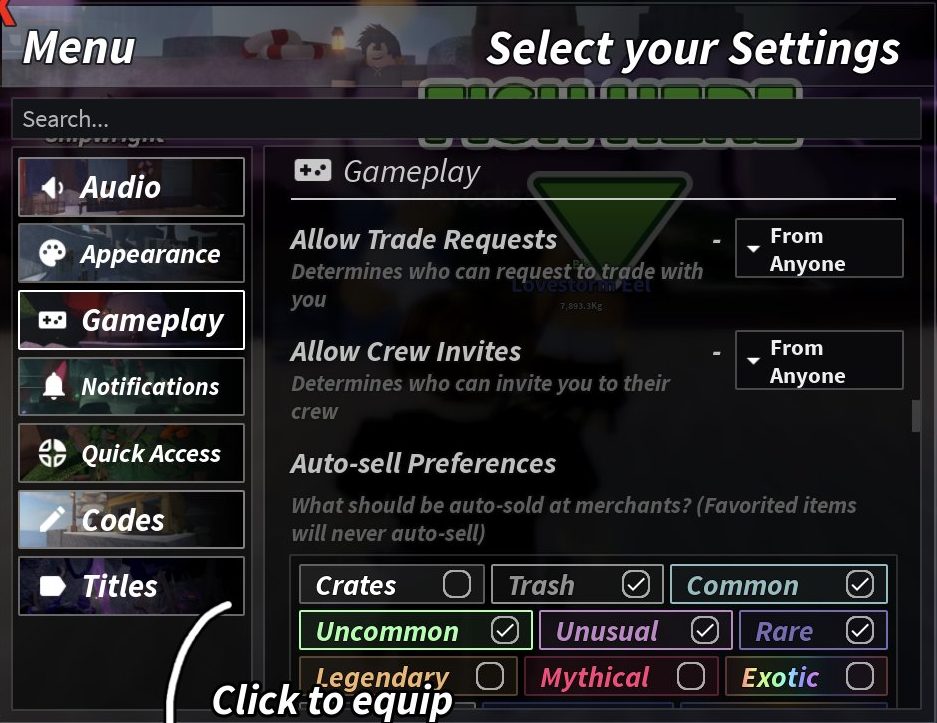 Auto-sell Preferences with the default rarities ticked