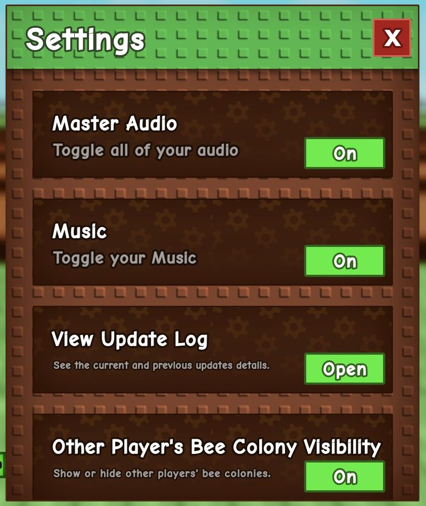 The Settings menu with audio toggles