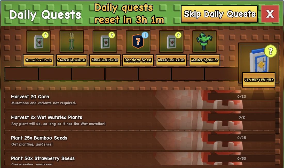 The Daily Quests tab with its reward track and reset timer