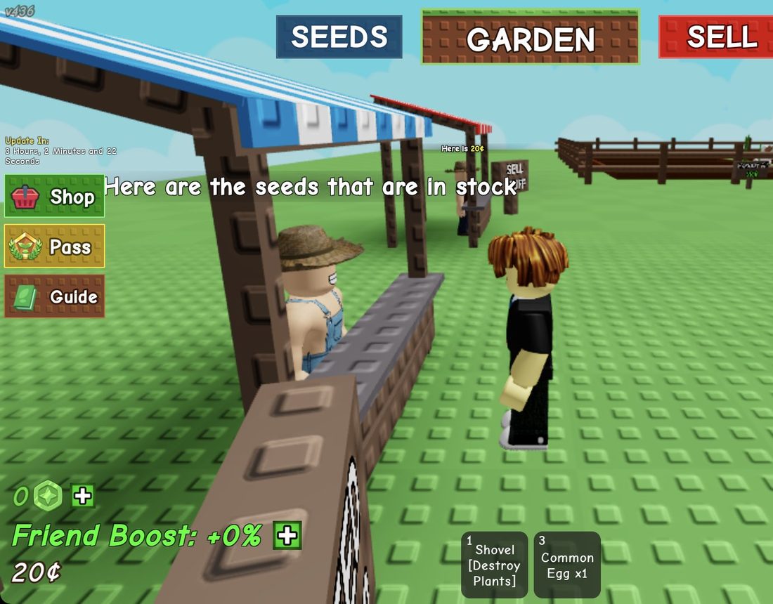 Press E at Sam to see the seeds in stock