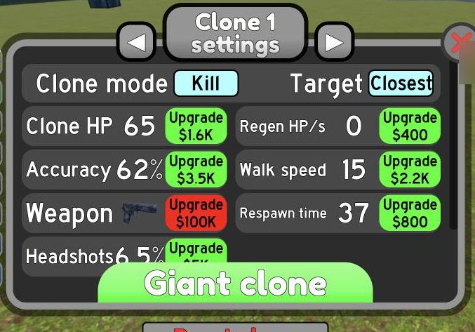 The arrows switch between clone slots