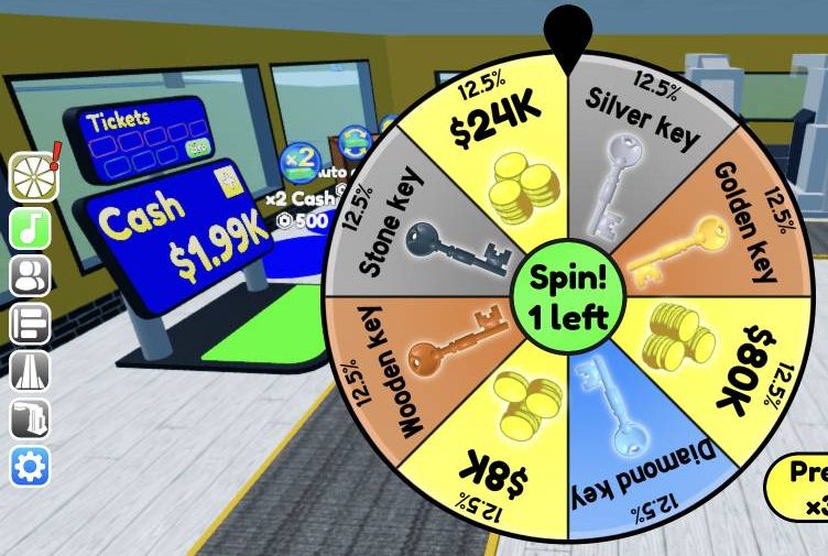 The top sidebar button opens the free spin wheel