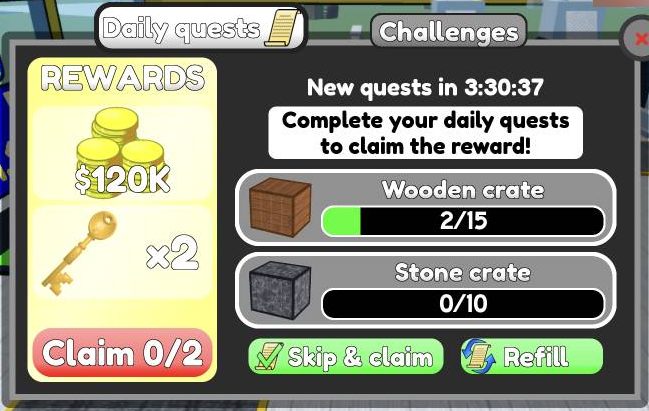 Daily quests ask you to open Wooden and Stone crates