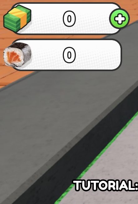 The Cash and Sushi counters on the left of the HUD, both starting at 0