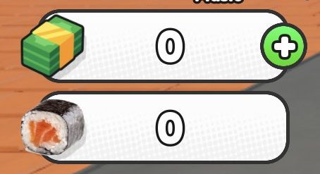 Cash and Sushi counters on the left of the screen, both starting at 0