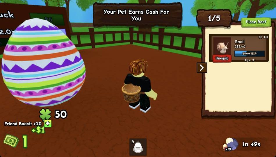 Click your plot's ground to place a pet so it earns cash