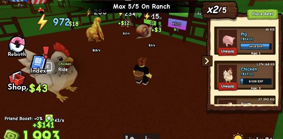 With a full ranch, unequip a weak pet like the Snail first