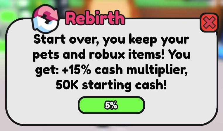 The Rebirth menu with its rewards and progress bar