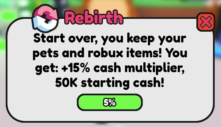 Rebirth keeps your pets and Robux items